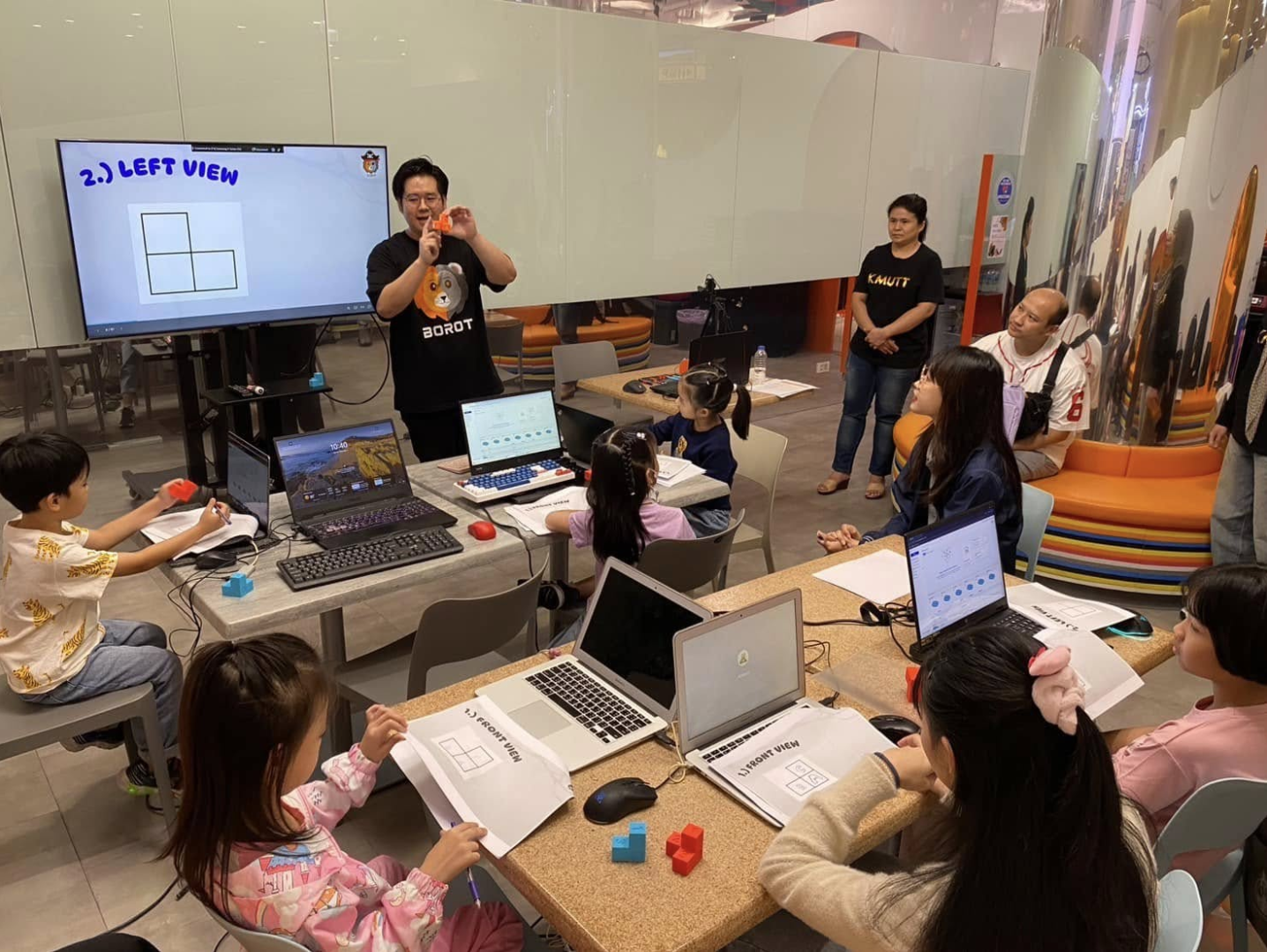 Students working on robotics